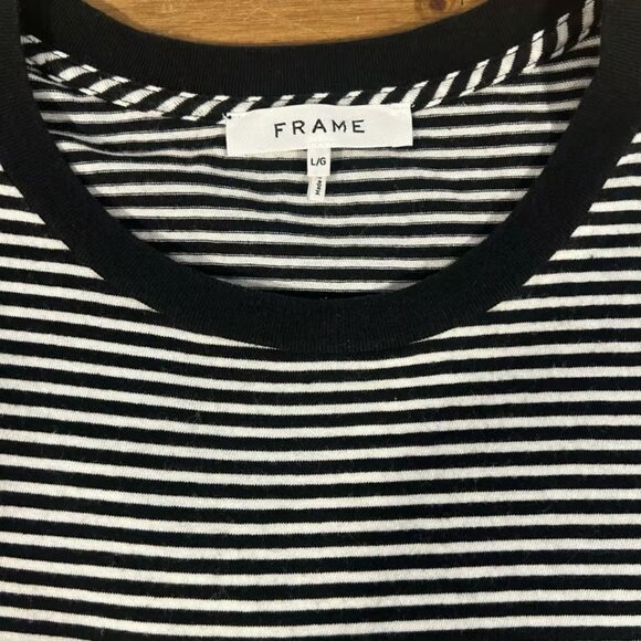 FRAME Sz L Stripped Cotton T Shirt Preppy Classic Minimalist Comfort Nautical - Picture 5 of 7